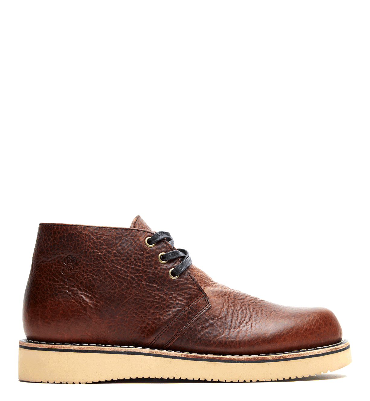 Brown leather Santa Rosa Brand Union Cognac Bison Boot with a light-colored sole, isolated on a white background.