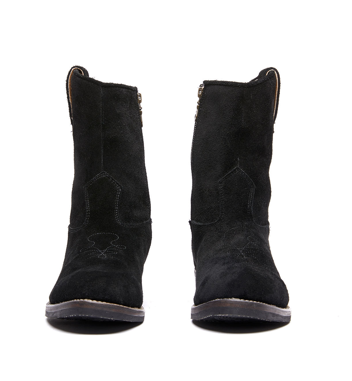 A pair of black Issac Cowboy boots with natural vegetable tanned leather lining on the side by Santa Rosa Brand.