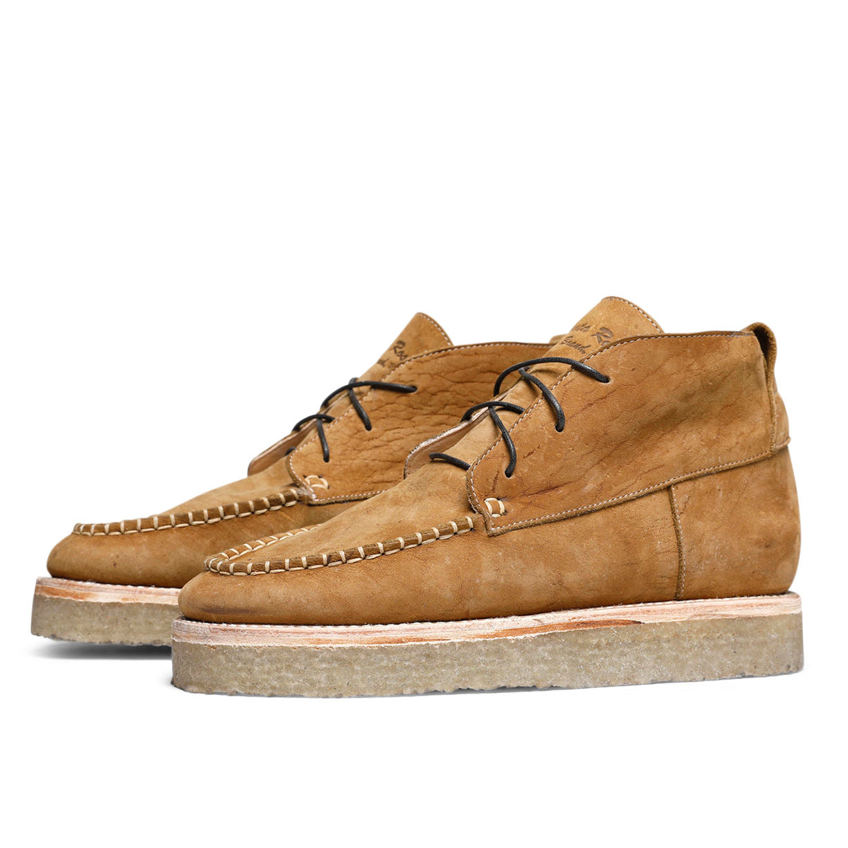 A comfortable, tan suede Tahoma Moccasin shoe with a lace out from the Santa Rosa Brand.
