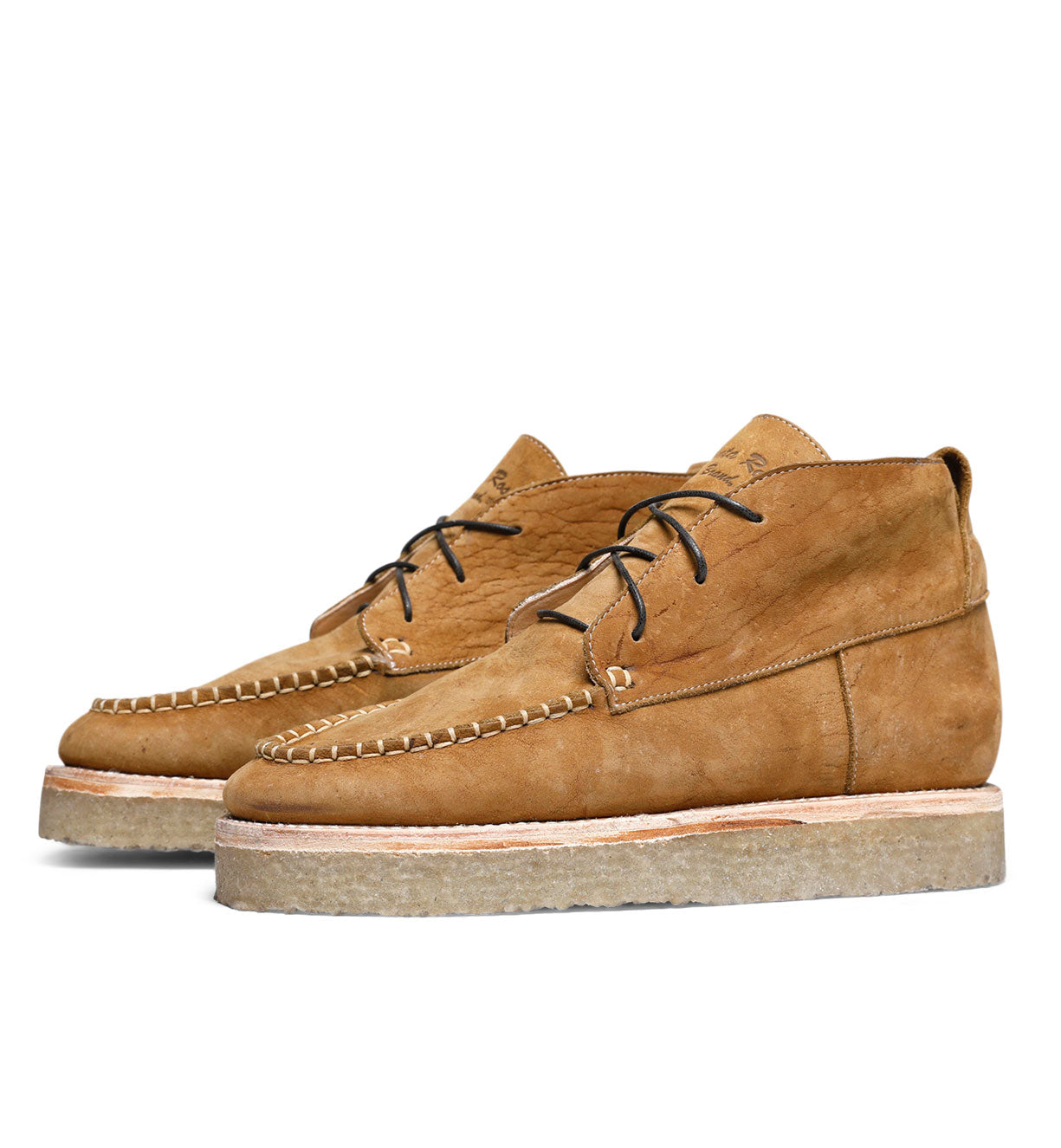A comfortable, tan suede Tahoma Moccasin shoe with a lace out from the Santa Rosa Brand.