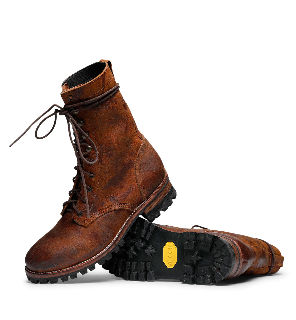 Pair of Santa Rosa Brand Jackson Boots with a goodyear welt against a white background.