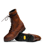 Pair of Santa Rosa Brand Jackson Boots with a goodyear welt against a white background.